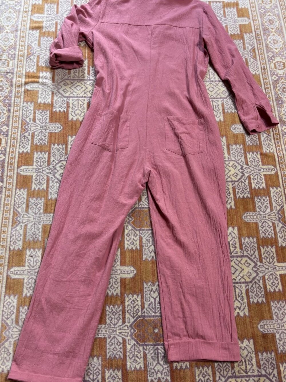 Dusty Rose Linen Jumpsuit • Button Front • Long Sleeve • Utility Style - Picture 4 of 10